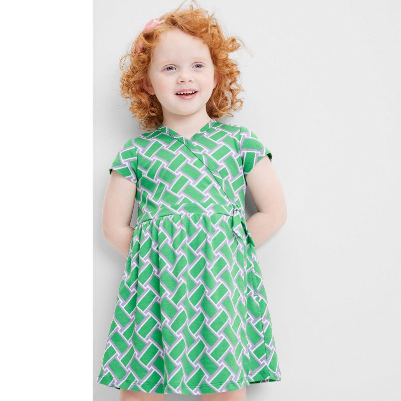 Toddler Short Sleeve Vintage Weave Green Faux Wrap Dress - DVF for Target, 4 of 5