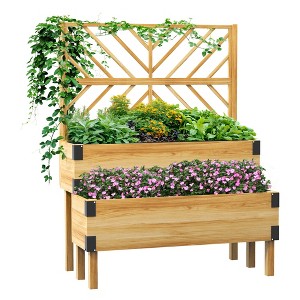 Aghana Digitals Gray Fir Wood 2-Tier Raised Garden Bed with Trellis, Elevated Planter Boxes, - 1 of 4