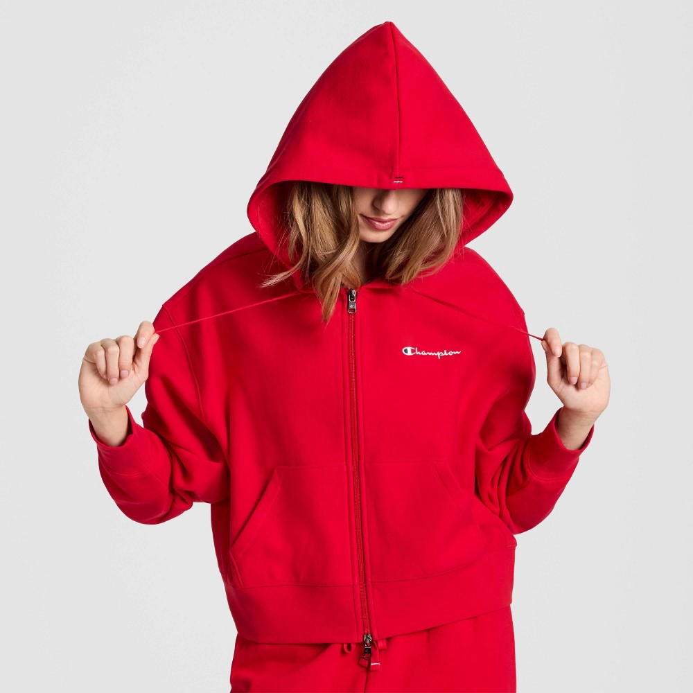Champion Women's Cropped Hooded Fleece Zip-Up Sweatshirt - Tango Red M