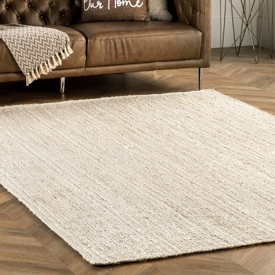 Hand-Braided Off White Jute 4' x 6' Reversible Area Rug
