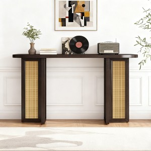 Luxystar Rattan Narrow Console Table with Oval Top and Storage for Living Room and Entran - 1 of 4