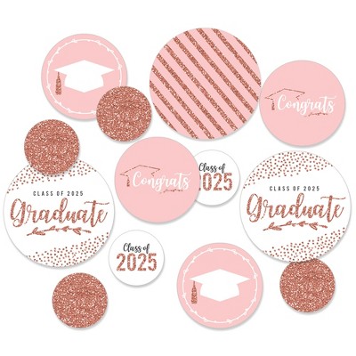 Big Dot of Happiness Rose Gold Grad - 2025 Graduation Party Giant Circle Confetti - Party Decorations - Large Confetti 27 Count