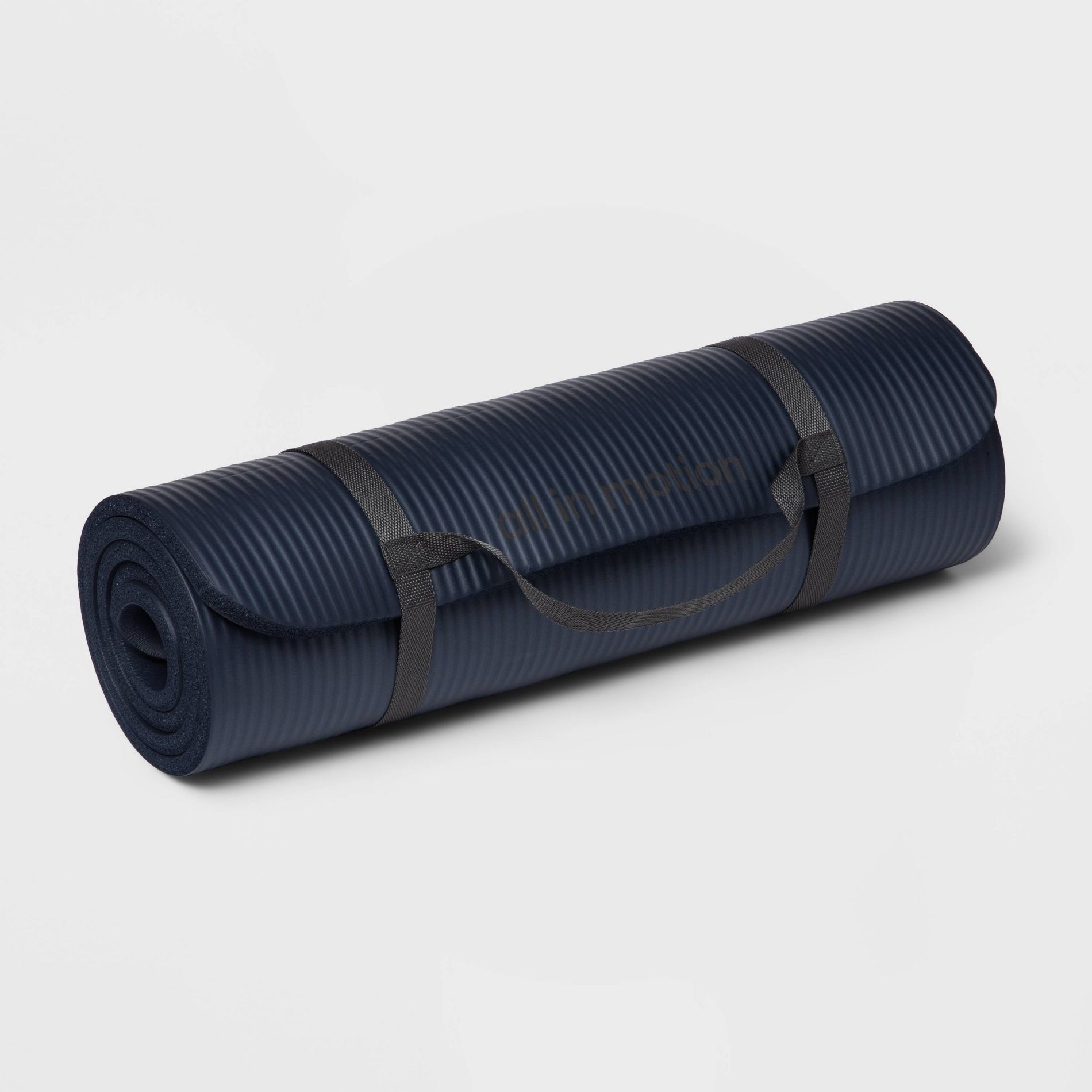 Premium Fitness Yoga Mat 15mm Dark Blue - All In Motion™: Nitrile Butadiene Rubber, Solid Pattern, Rolls Up with Handle