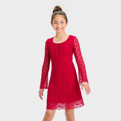 Red long dress for girls sales