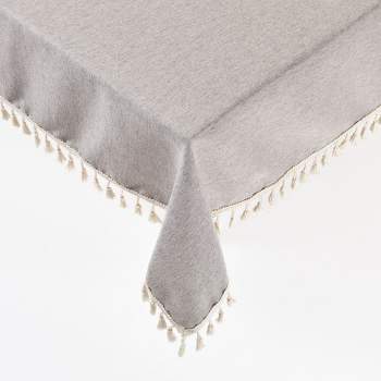 Juvale 55" x 70" Grey Tablecloth, Rectangle Table Cover with Tassels, Farmhouse Home Decor