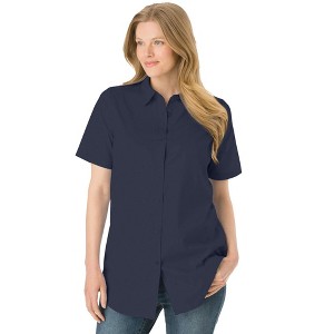 Woman Within Women's Plus Size Petite Perfect Short Sleeve Shirt - 1 of 4