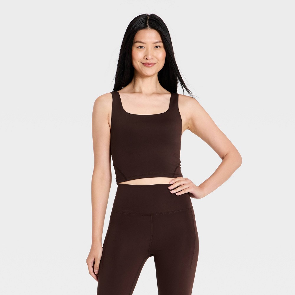 Women's Super Flex Square Neck Ultra Cropped Tank Top - All In Motion™ Dark Brown S