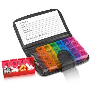 MEDca Weekly Travel Pill Organizer: Prescription and Medication Wallet Box Reminder, a Extra Large Dispenser, Caddy Organizer, for 4 Times A Day - 1 of 4