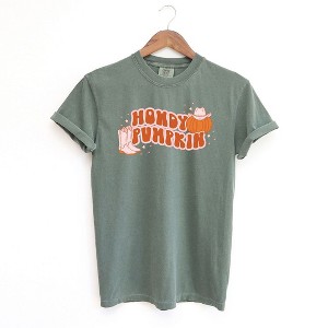 Simply Sage Market Women's Howdy Pumpkin Boots Short Sleeve Garment Dyed Tee - 1 of 2