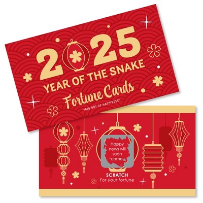 Big Dot of Happiness Lunar New Year - 2025 Year of the Snake Game Scratch Off Fortune Cards - 22 Count