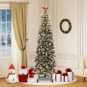 7.5ft Pre-Decorated Pencil Christmas Tree with 68 Pine Cones 1075 Branch Tips Xmas Tree - 1 of 4