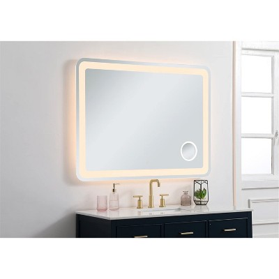 Glossy White Rectangular LED Bathroom Mirror with Magnifier