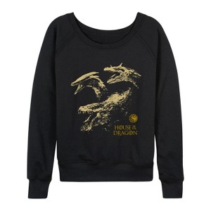 Women's - House Of The Dragon - House of The Dragon Grid Lightweight French Terry Wide Neck Long Sleeve Graphic Shirt - 1 of 4