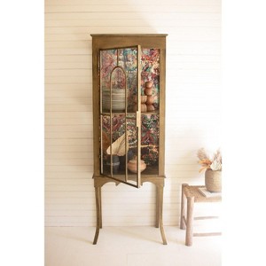 Gold and Glass Curio Cabinet with Colorful Interior 71" Tall by Kalalou - 1 of 3