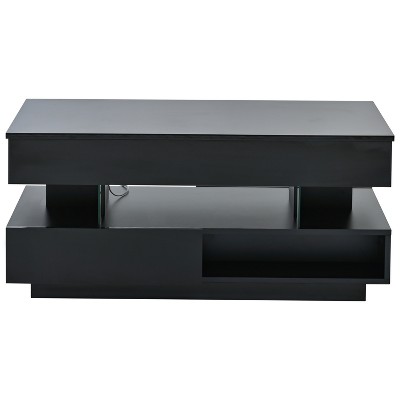 TiramisuBest 39.3" Modern Coffee Table, Lift Top with Hidden Storage, 2 Drawers & LED Lighting,Black