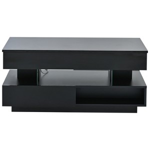 TiramisuBest 39.3" Modern Coffee Table, Lift Top with Hidden Storage, 2 Drawers & LED Lighting,Black - 1 of 4