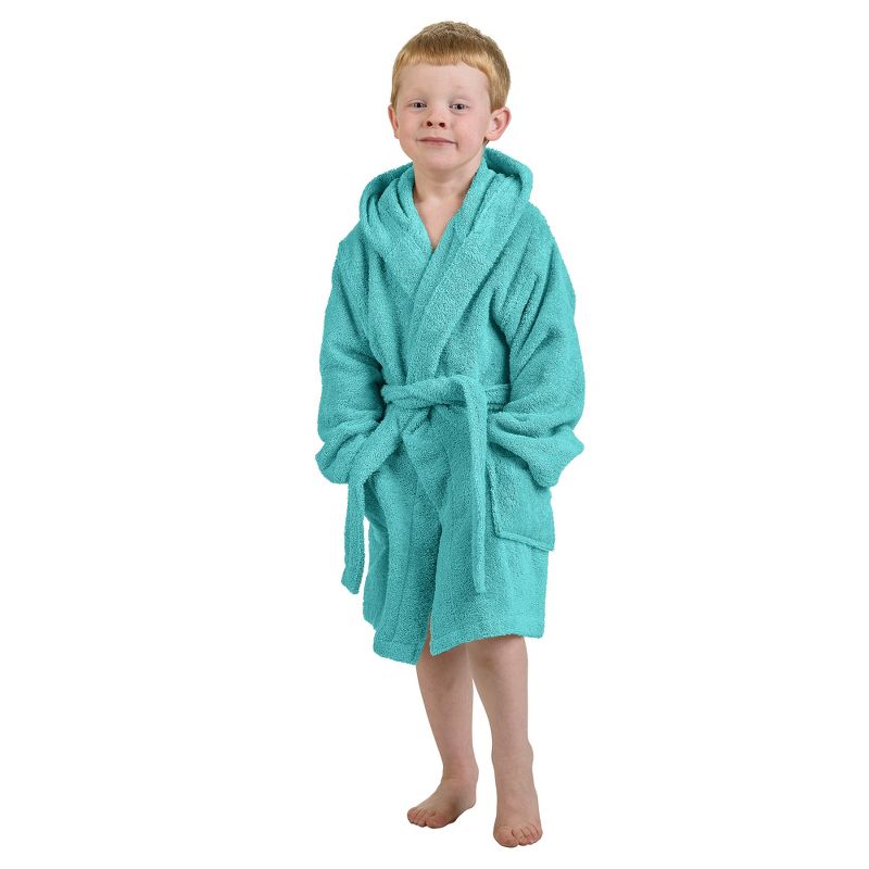 100% Cotton Ultra-Soft Terry Lightweight Kids Unisex Hooded Bathrobe by Blue Nile Mills, 2 of 5