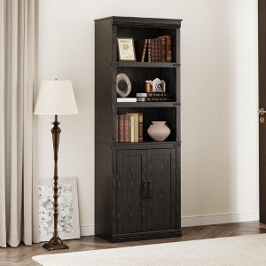 Coolmee Farmhouse Bookcases with Doors, 5 Tier Bookshelf with Storage, Wooden Storage Cabinet for Living Room, Home, Office, Bedroom - 1 of 4