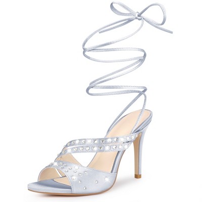 Perphy Women's Rhinestone Strappy Lace Up Slingback Stiletto Heel Sandals