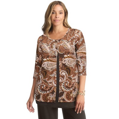 Jessica London Women's Plus Size Crew Neck Double Layered Tunic