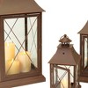 HomeRoots Set of Three Brown Lattice Glass And Metal Floor Lantern Candle Holders - 3 of 4