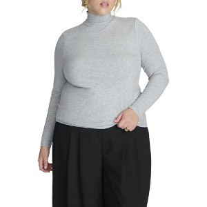 ELOQUII Elements Women's Plus Size Soft Brushed Mock Neck Long Sleeve - 1 of 2