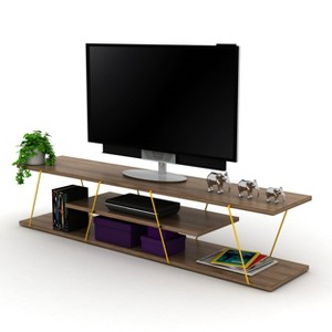 Vynxaria Tars Mid-Century Modern TV Stand ¨C 56" Open Storage with 4 Shelves - 1 of 4