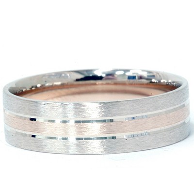 Pompeii3 Mens Two Tone Brushed Wedding Band 14K White & Yellow Gold