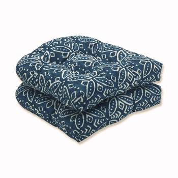 2pk Merida Indigo Wicker Outdoor Seat Cushions Blue - Pillow Perfect