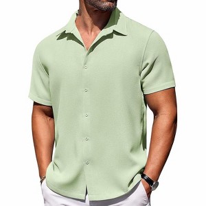 COOFANDY Mens Short Sleeve Button Down Shirts Waffle Shirt Casual Beach Summer Shirts Wrinkle Free Vacation Shirts - 1 of 4