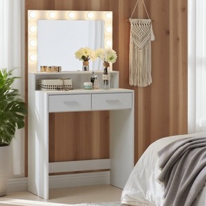 KWPZQEB Vanity Desk with Mirror and Lights, Small Dressing Table with 2 Storage Drawers, Shelve & 3 Lighting Modes Adjustable Brightness for Bedroom - 1 of 4