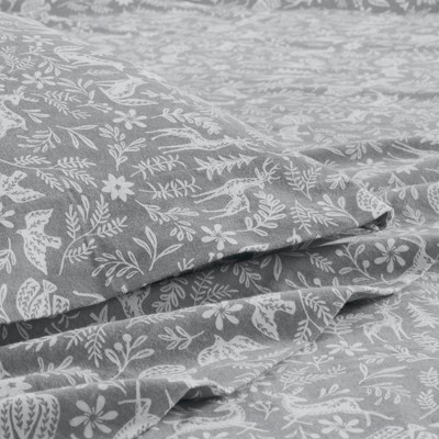 Queen Sage Winter Fauna Cotton Flannel Sheet Set