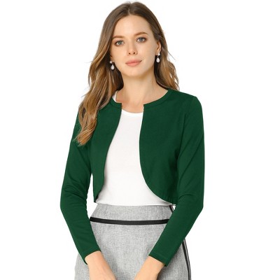 INSPIRE CHIC Women's Solid Open Front Curved Hem Stretchy Fabric Crop Bolero Shrug