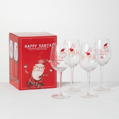 Sullivans Santa Wine Glasses Set of 4, 8.75"H Red
