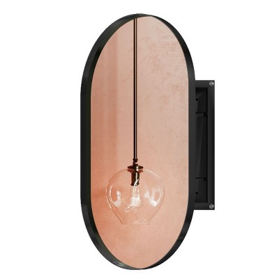 20x34 Inch Oval Matte Black Metal Recessed Medicine Cabinet with Mirror