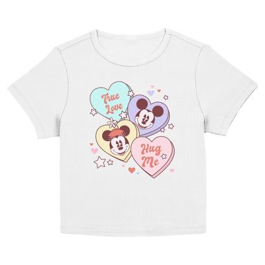 Juniors Womens Mickey & Friends True Love Hug Me Heart Candy T