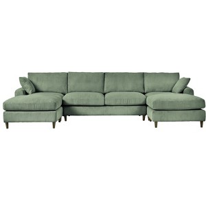 TiramisuBest 6-Seat Modular Corduroy Sectional Sofa, L-Shaped Couch with Footstool, Storage, Removable Covers, Olive Green - 1 of 4