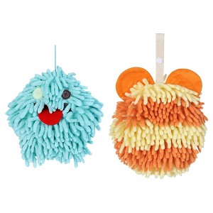 REGALWOVEN 2 Pack Chenille Hand Towels Cute Decorative Hand Drying Hanging Ball Towels 7" x 7" - 1 of 4