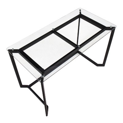Contemporary 47'' Black Steel and Clear Glass Home Office Desk