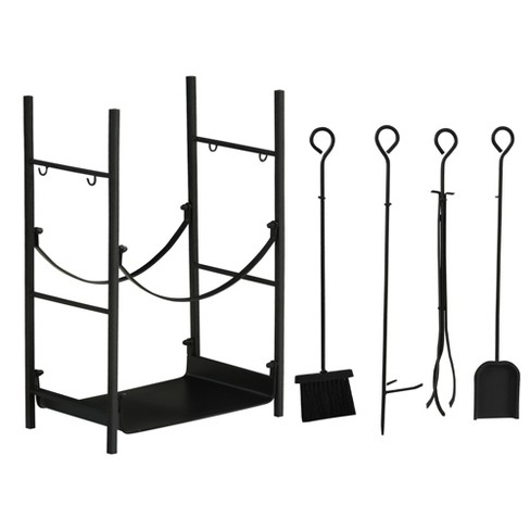 Outsunny 18 2-tier Firewood Log Wood Storage Rack With Shovel, Broom,  Poker, Tongs And Hooks For Outdoor Fires And Indoor Fireplaces, Black :  Target
