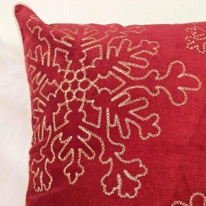 TopComfy Support Pillow Red Velvet Holiday Throw Pillow with Gold Snowflake Embroidery for Christmas Decor, Red, 17"*17"*10" - 1 of 4