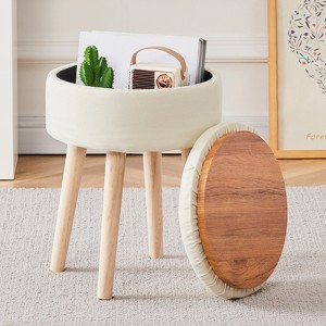 KTMBDW Footrest Footstools Round Linen Ottoman with Storage Space, Soft Vanity Chair Seat Coffee Table Ottoman for Living Room, Bathroom, Makeup - 1 of 4
