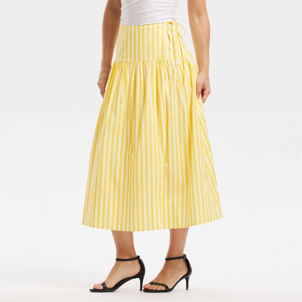 Women's Low-Rise Drop Waist Flared Midi Wrap Skirt - A New Day™ Yellow Striped L