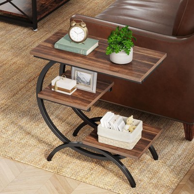 FONTOI 3-Tier End Table, 11.81" Industrial Side Table with Storage Shelves, Small Snack Table for Couch, Rustic Brown, 11.81"*25.59"*23.62"