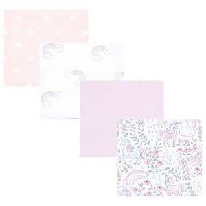 Hudson Baby Infant Girl Cotton Poly Flannel Receiving Blankets, Dreamy Unicorn, One Size - 1 of 4