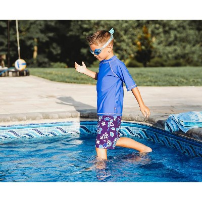 City Threads Boys Recycled Polyester UPF 50+ Soft Stretch Below-the-Knee Printed Swim Board Shorts | Blue Hawaii - 8Y — фото 7