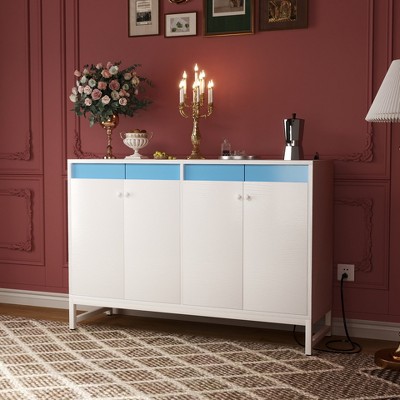 Aheaplus Storage Buffet Cabinet with Adjustable Shelves, Coffee Bar with Charging Station, LED Light