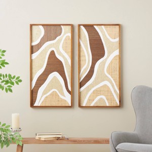 Olivia & May Set of 2 Wood Abstract Textured Wavy Wall Decors with White and Tan Accents Brown - 1 of 4