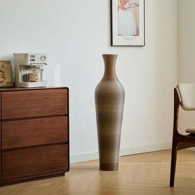 Grungis 39 Inch Brown Flower Vase,Rattan Look Tall Decorative Vase Freestanding Flower Holder for Home Decor, Classic Modern Farmhouse Style,Grey