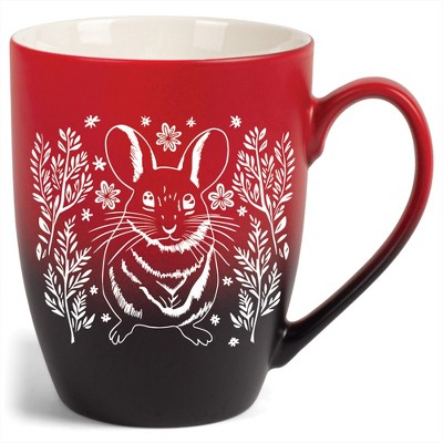 Elanze Designs 12 Ounce Vibrant Two Toned Ombre Ceramic Tea Coffee Cup Mug Red Black Springtime Mouse